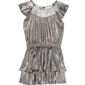 Peek Toddler Girls Foil Dot Tiered Ruffle Cap Sleeve Mini Dress Gold Size 2T NWT